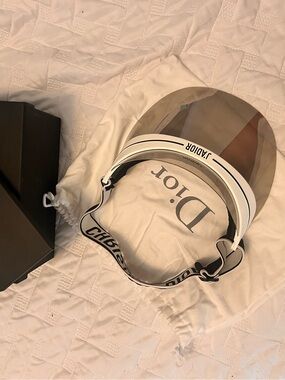 Dior women White Branded Visor with Tinted Shield and Black Strap